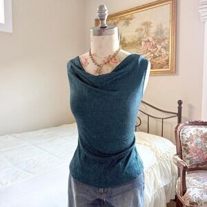 teal metallic knit draped neckline top ronni nicole size large
